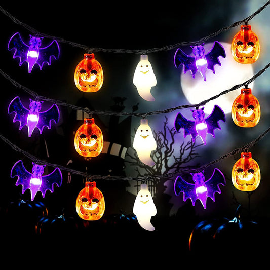 Guirlande de lumières colorées, décoration d'Halloween, fantôme de chauve-souris araignée