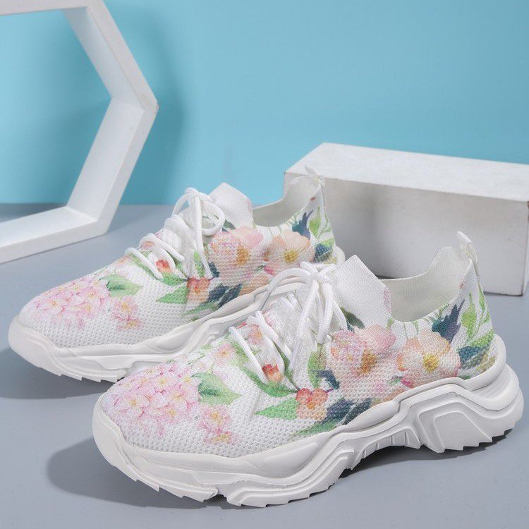 Casual Flower Sports Shoes Women Flat Bottom Plus Size