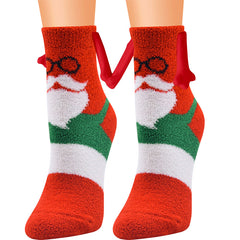 Fournitures de Noël Aspiration magnétique main dans la main Couple chaussettes corail polaire Tube chaussettes chaud pantoufle lit chaussettes hiver doux chaud pantoufle