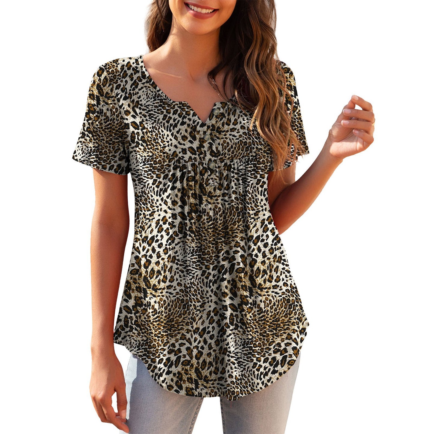 Loose All-match Button T-shirt Top