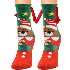 Fournitures de Noël Aspiration magnétique main dans la main Couple chaussettes corail polaire Tube chaussettes chaud pantoufle lit chaussettes hiver doux chaud pantoufle