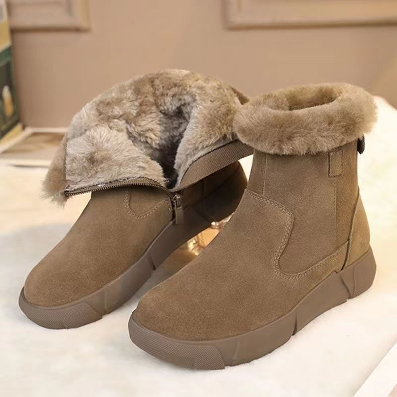 New Round Toe Flat Bottom Short Winter Fleece Lined Padded Warm Keeping Boots