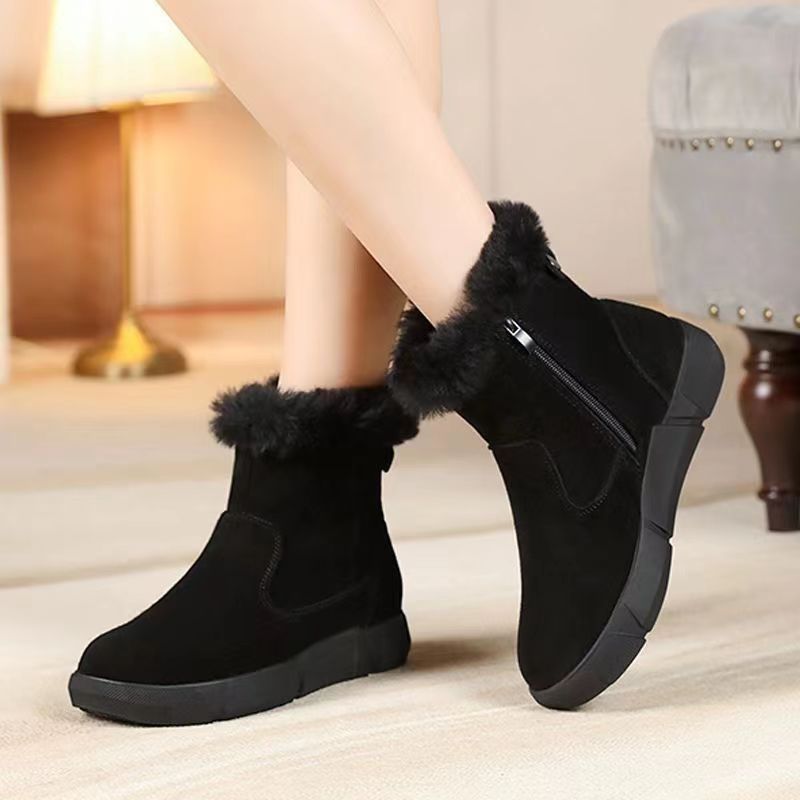 New Round Toe Flat Bottom Short Winter Fleece Lined Padded Warm Keeping Boots