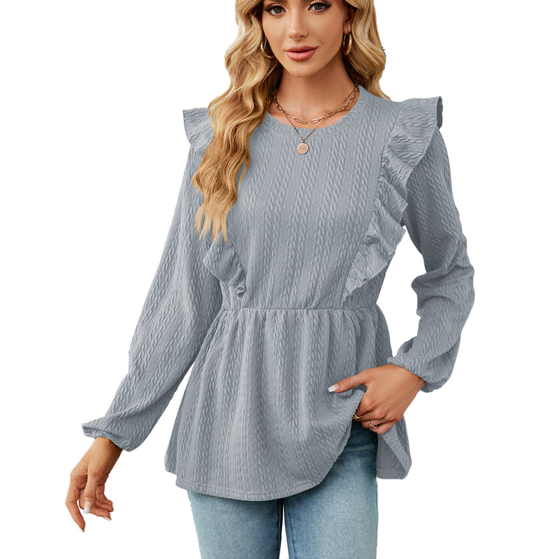 Women's Patchwork Round Neck Long-sleeved T-shirt Top