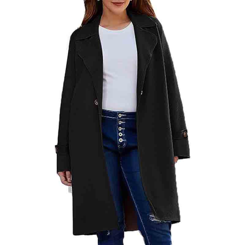 Long Sleeve Lapel Button Baggy Coat Women