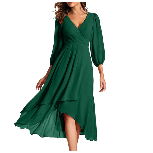 Elegant Women’s V-Neck Long-Sleeved Loose Party Evening Dress | Chic & Comfortable Nightwear