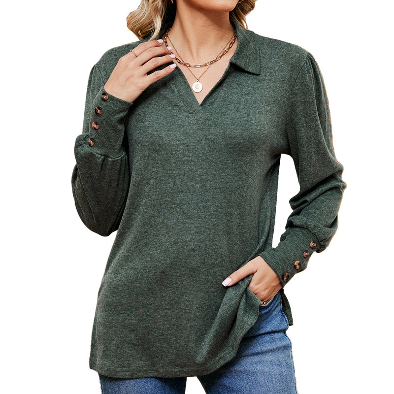 Button Loose-fitting Sanding T-shirt Top For Women