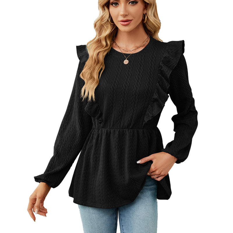 Women's Patchwork Round Neck Long-sleeved T-shirt Top