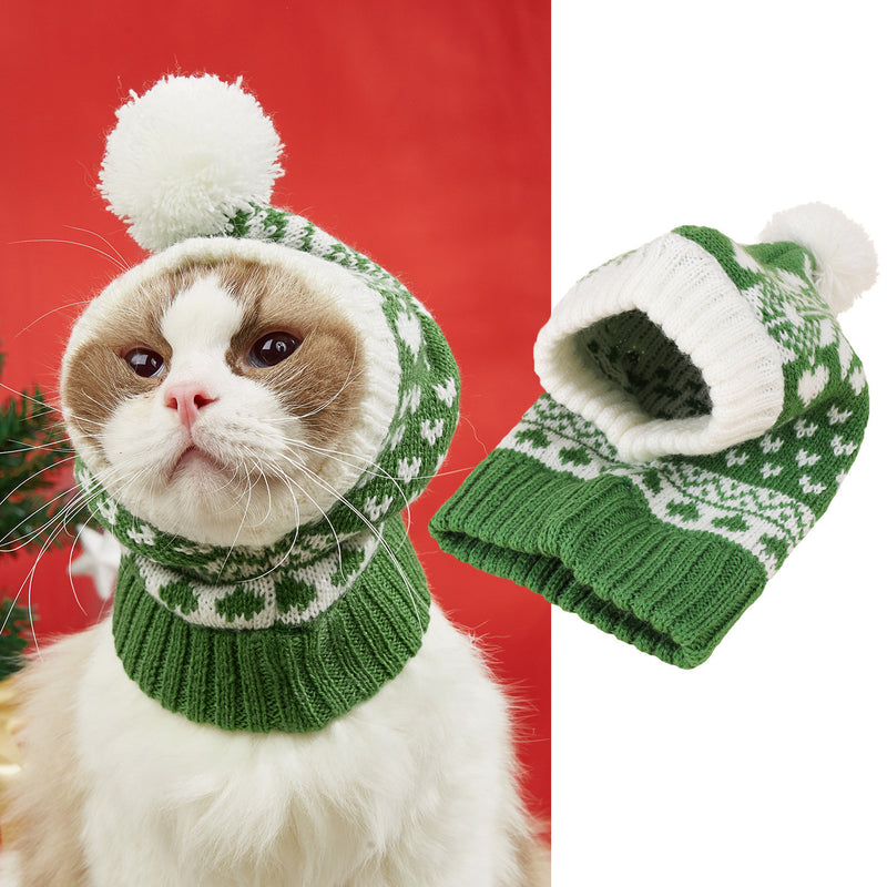 Christmas New Atmosphere Love Snowflake Elk Printing Knitted Warm Pet Dog Cat Fur Ball Hat