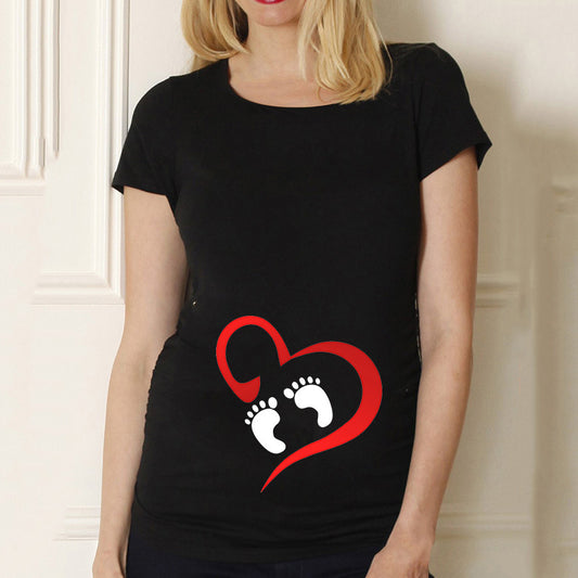 Cute Black Maternity Shirt | Funny Baby Print Pregnancy Tee | O-Neck Short Sleeve Top for Moms