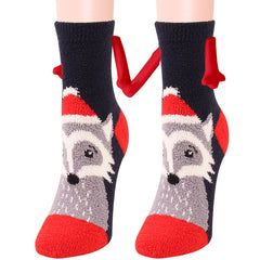 Fournitures de Noël Aspiration magnétique main dans la main Couple chaussettes corail polaire Tube chaussettes chaud pantoufle lit chaussettes hiver doux chaud pantoufle