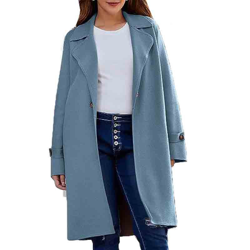 Long Sleeve Lapel Button Baggy Coat Women