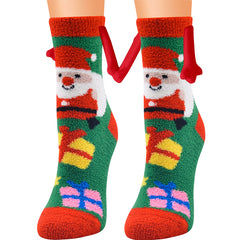 Fournitures de Noël Aspiration magnétique main dans la main Couple chaussettes corail polaire Tube chaussettes chaud pantoufle lit chaussettes hiver doux chaud pantoufle