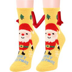 Fournitures de Noël Aspiration magnétique main dans la main Couple chaussettes corail polaire Tube chaussettes chaud pantoufle lit chaussettes hiver doux chaud pantoufle