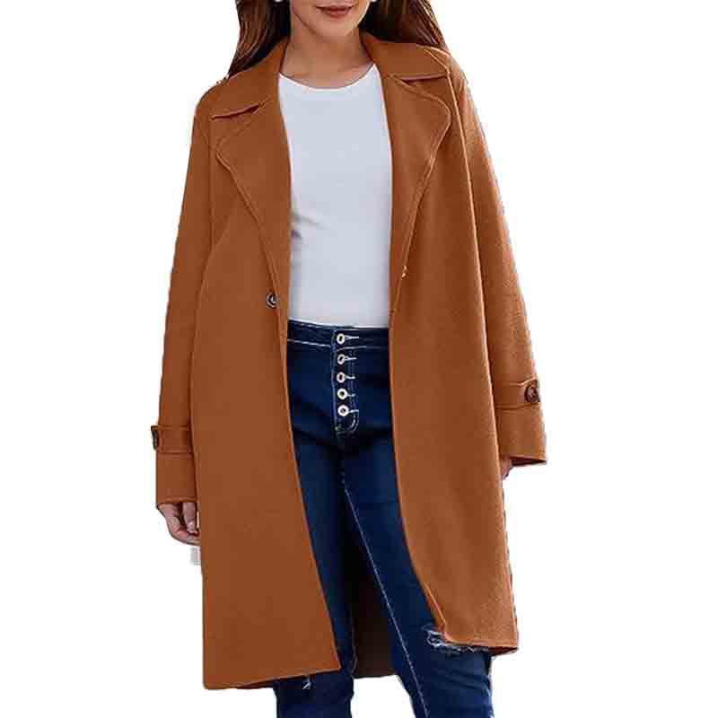 Long Sleeve Lapel Button Baggy Coat Women