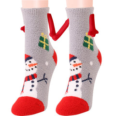 Fournitures de Noël Aspiration magnétique main dans la main Couple chaussettes corail polaire Tube chaussettes chaud pantoufle lit chaussettes hiver doux chaud pantoufle