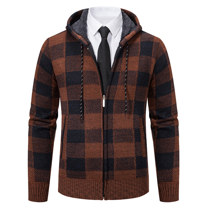 Men's Plaid Thickened Sweater Coat