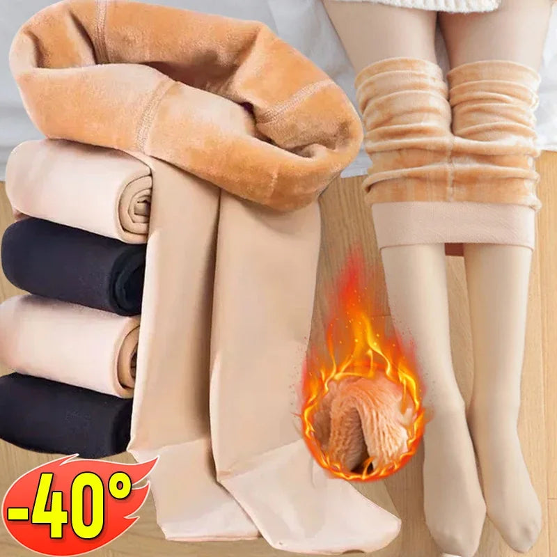 Sexy Women Thermal Leggings Winter Warm Elastic Translucent Pantyhose Female Fleece Thermal High Waist Slim Thicken Tight Pants