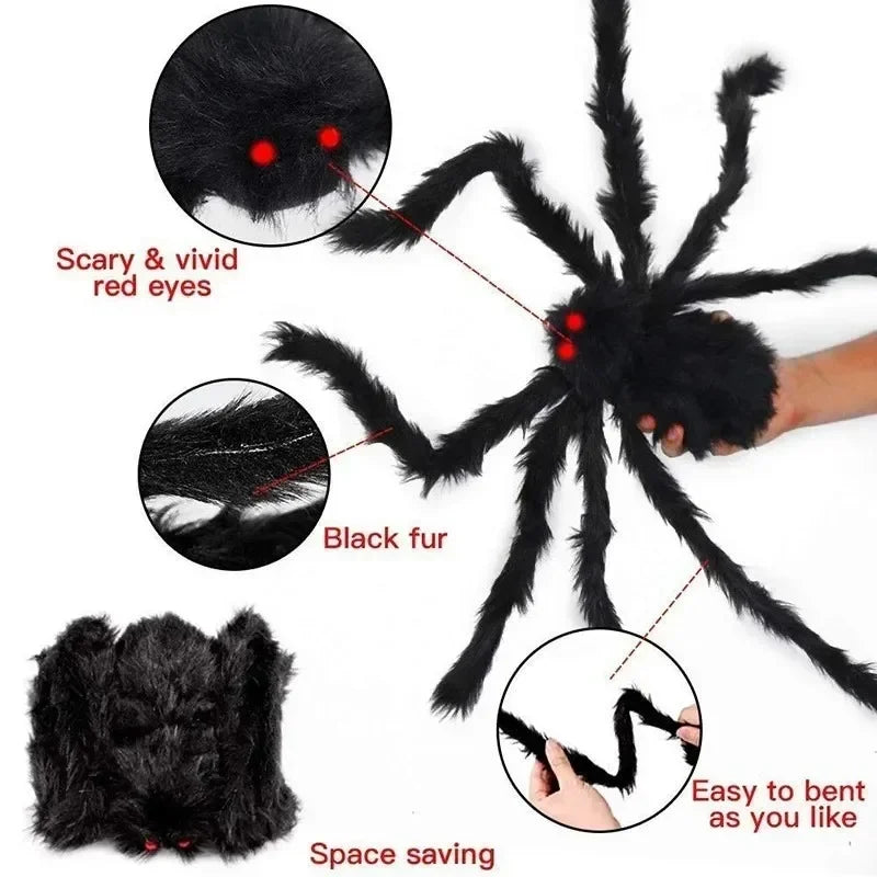 Giant Black Plush Spider Halloween Decorations Outdoor Scary Large Spiders Halloween Party Bar Haunted House Horror Props