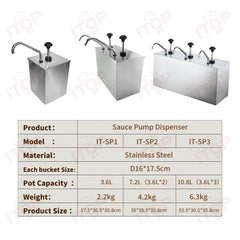 3.6L Stainless Steel Sauce Pump Dispenser | Commercial Kitchen Sauce Station | Ketchup & Black Pepper Sauce Dispenser