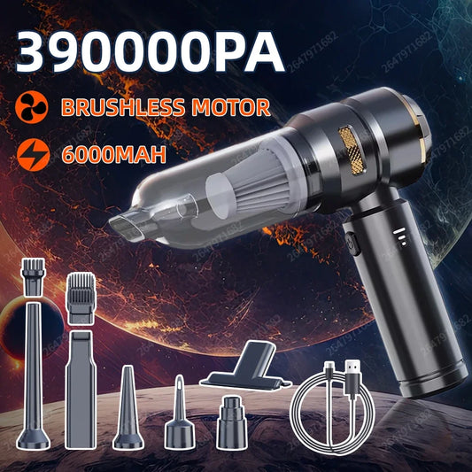 2-in-1 Portable Car Vacuum & Compressed Air Duster | High-Power Brushless Motor Wireless Handheld Cleaner | 15000Pa Suction for Home, Office & Auto Detailing