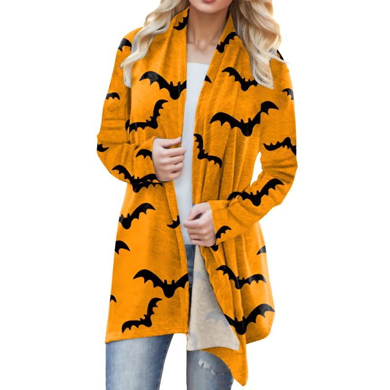 Women‘s Cardigan Fashion Halloween Print Western Ethnic Jacket Long Sleeve Coat Female Autumn Winter Plus Size Clothes