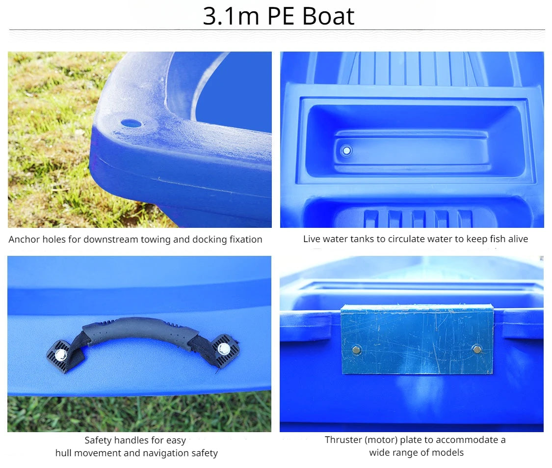 3.1m Hard PE Plastic Motor Boat Hold for 4 Adults CE certificate Double Deck for Lake Fishing, Leisure, Patrol, Aquaculture