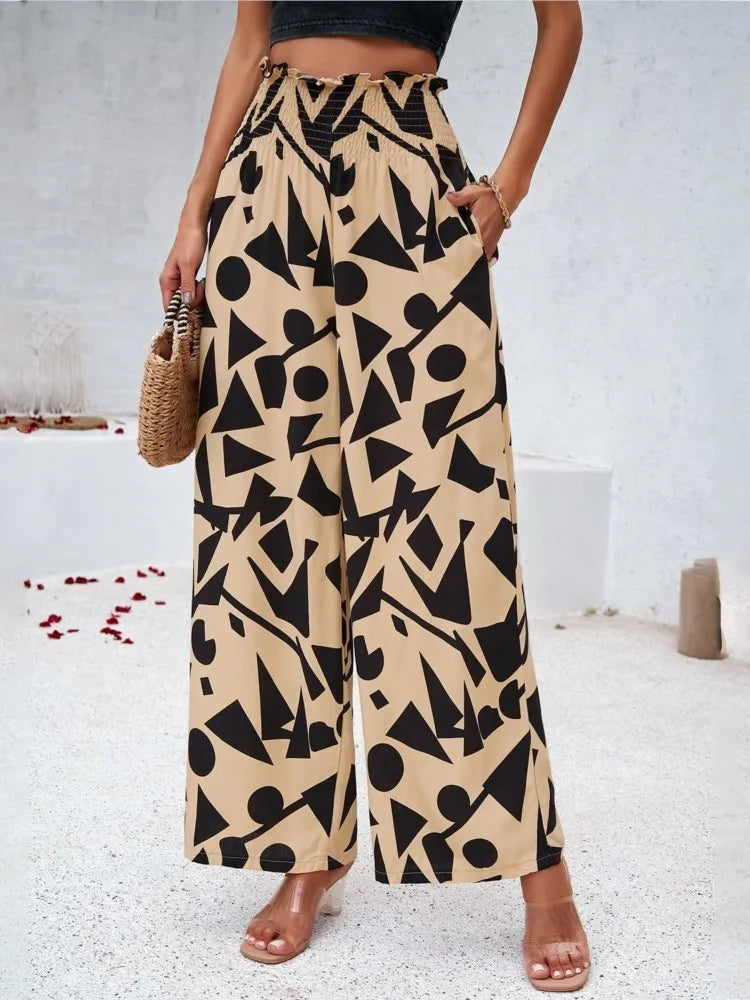 Print Floral Casual Pants Fashion Women Office Sweet High Waist Wide Leg Long Pants New 2024 Holiday Loose Trousers