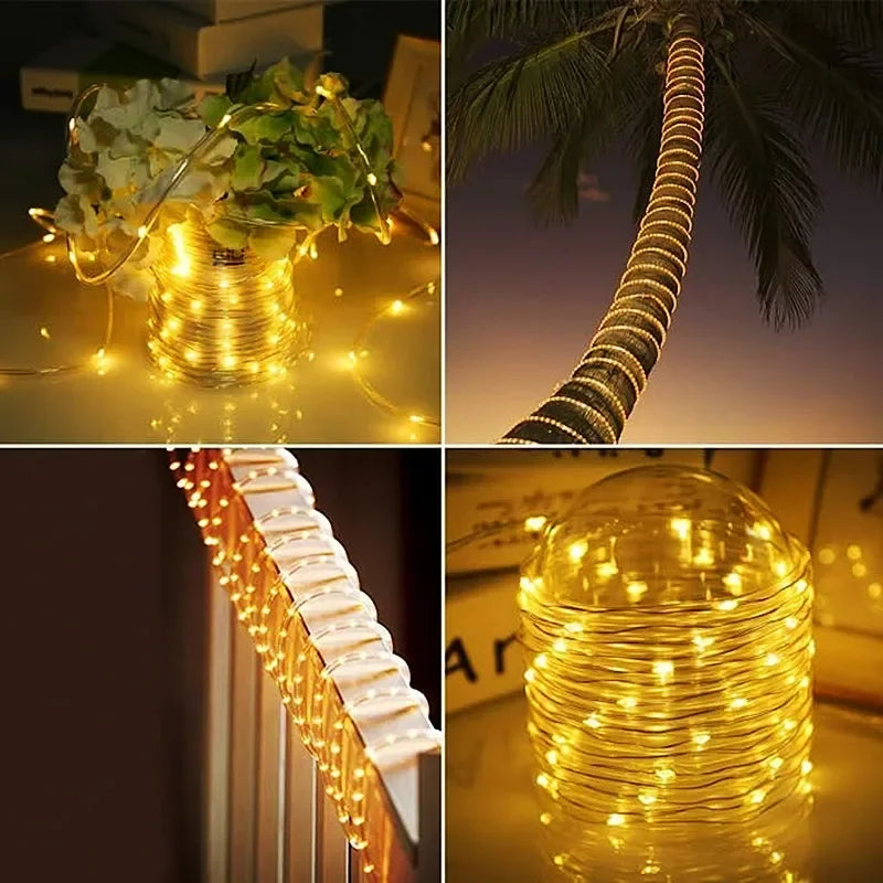 300LED Solar Rope Strip Light Outdoor Waterproof Fairy Light Strings Christmas Decor for Garden Lawn Tree Yard Fence Pathway