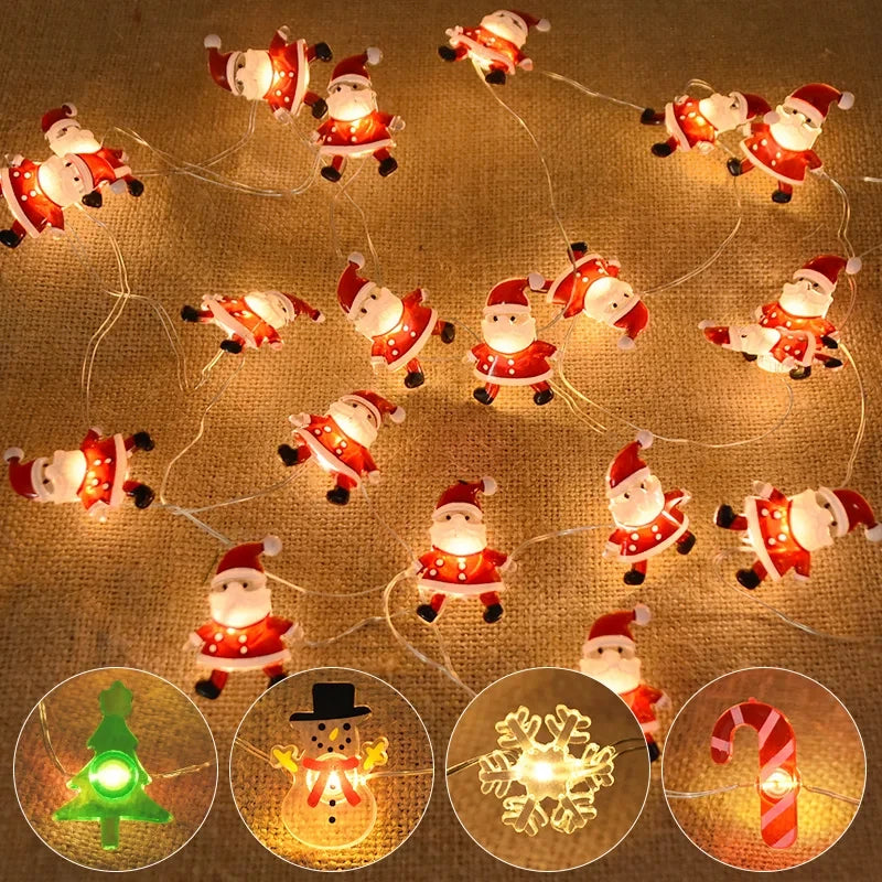 2M 20LED Santa Claus Snowman Elk Garland Lights String Christmas Decorations for Home 2024 Xmas Tree Ornaments Navidad New Year