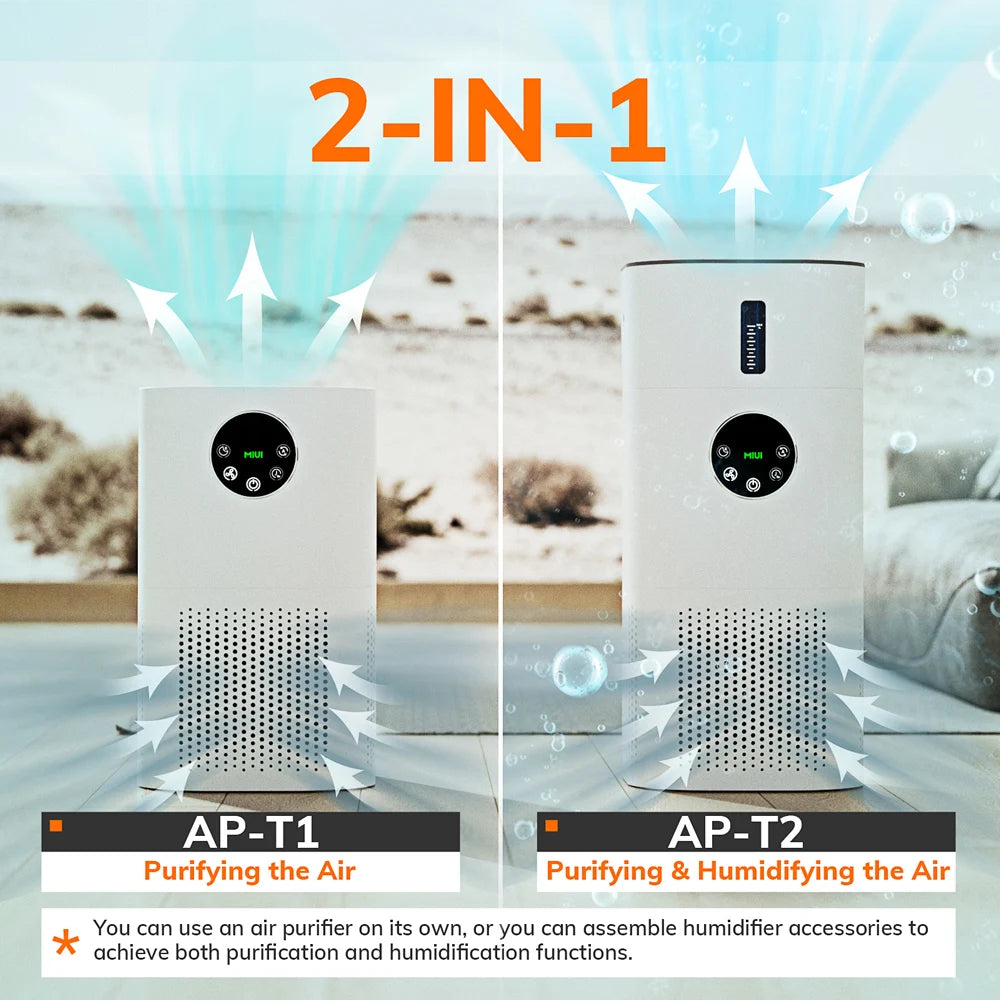 2-in-1 Air Purifier with Humidifier Combo for Home Allergies and Pets Hair, Smokers in Bedroom, H13 True HEPA Filter