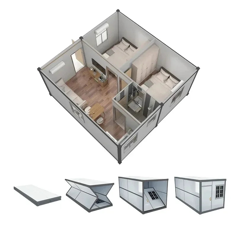 Double-wing Folding Box Movable Room Modular Prefabricated Portable Foldable Homes 20ft Office Folding Container House