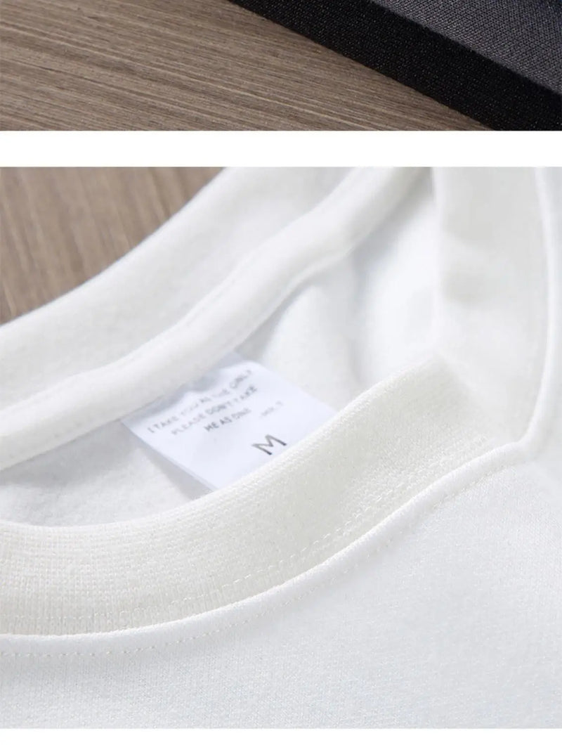 Black White GSM 500g Heavy-duty Pure Cotton T-shirt Thickened Threaded Round Neck Short Sleeves Three Needle Half Sleeve Tees