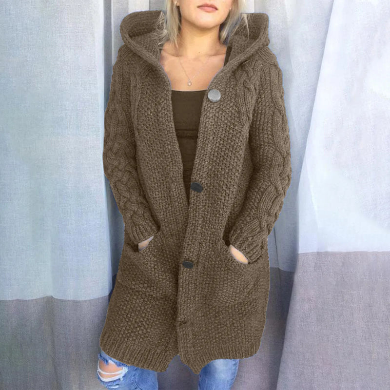 Autumn Winter Fashion Long Sweater Women Hooded Thickened Medium  Female Knitted Cardigan