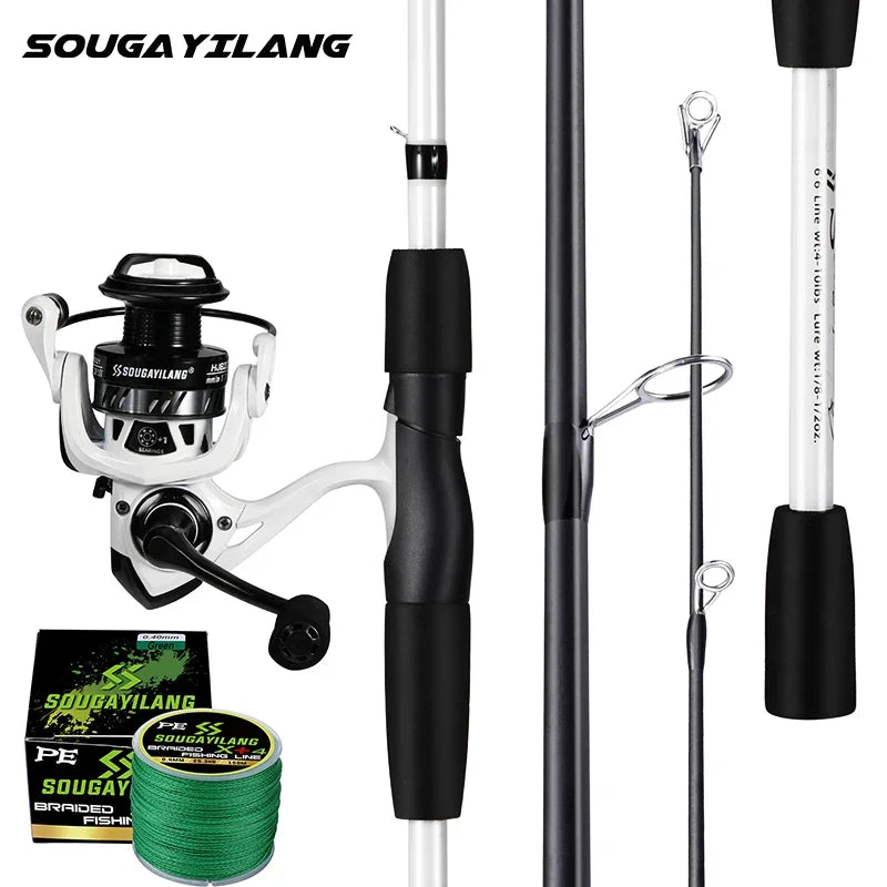 Sougayilang 1.98m White Fishing Rods Combo Portable Carbon Fiber Fishing Rod and 1000-4000 Spinning Reel Fishing Tackle Set