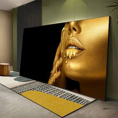 Large Black Woman Portrait with Gold Lips – Modern Oil Painting Poster for Home Wall Decoration (Unframed)