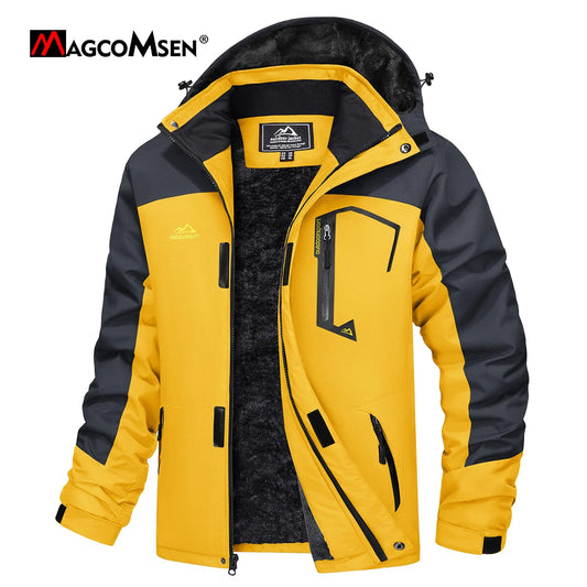 MAGCOMSEN Men's Hooded Fleece Ski Jacket Waterproof Thermal Thick Warm Parka Coats Winter Snow Jacket