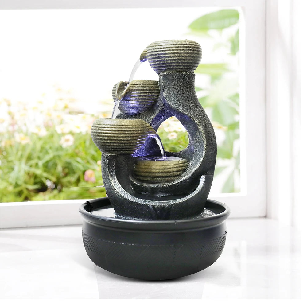 15.7" Relaxation Indoor Tabletop Waterfall Fountain with LED Light - Portable Decoration for Living Room, Home, Office & Bedroom
