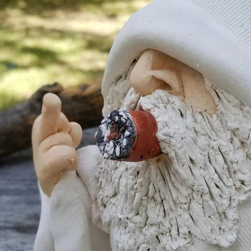 Micro Smoking Gnome Statue Erect Middle Finger Provocative Gnome Landscape Garden Decoration Resin Garden Figurines Ornaments