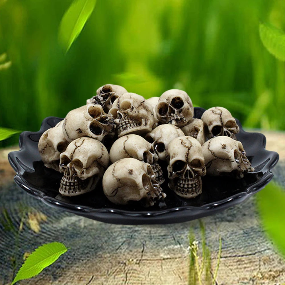 20Pcs Skull Head Sculptures Collectable Halloween Miniature Skulls Heads Decorative Creative Landscape Garden Potted Plant Decor