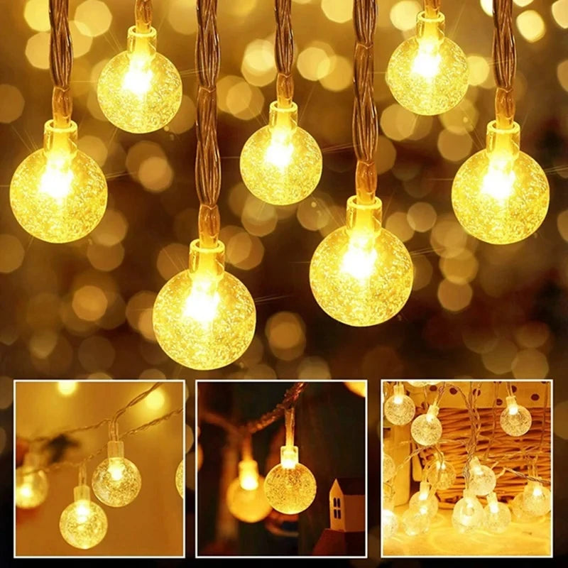 1.5-10m LED Crystal Ball Garland String Lights Indoor Decor Holiday Christmas Lamp 10/20/40/80 LED Fairy Lights Battery Operated