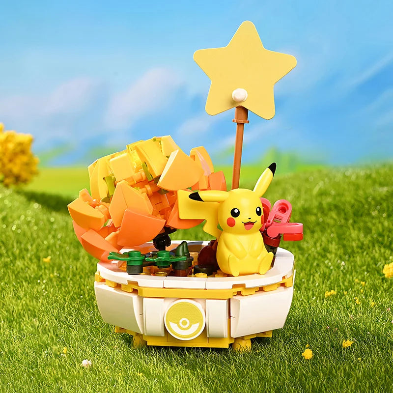 New Pokemon Building Block Pikachu Charmander Squirtle Model Toy Home Decoration Plant Potted  Flower Brick Girl Toy Child Gift