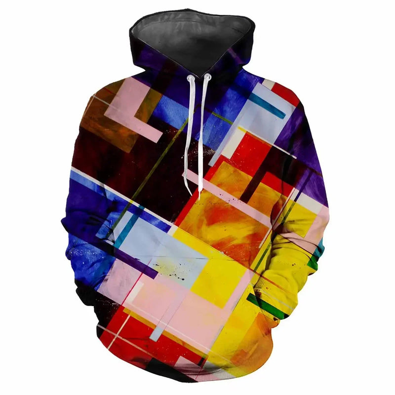 Trendy men's Hoodie Printed  Color Lattice Patterns Digital Printing Casual Long Sleeved Hooded Thick Fabric Tops