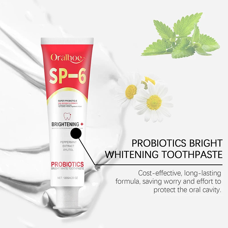 SP-6 Probiotic Toothpaste Whiten Clean Teeth Remove Stains Oral Care Management Fresh Breath With Sodium Saccharin Lactobacillus