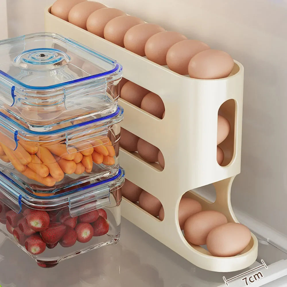 4 Layers Automatic Rolling Egg Holder Rack Fridge Egg Storage Box Container Kitchen Refrigerator Egg Dispenser Fridge Organizer