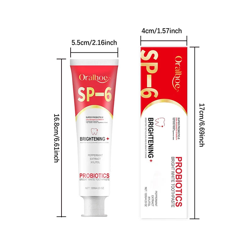 SP-6 Probiotic Toothpaste Whiten Clean Teeth Remove Stains Oral Care Management Fresh Breath With Sodium Saccharin Lactobacillus