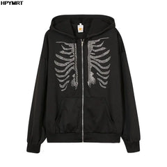 Hoodie sternum hot drill print cool Jacket Coat Women hip-hop streetwear Harajuku Anime hoodies coat zipper punk girl Tops