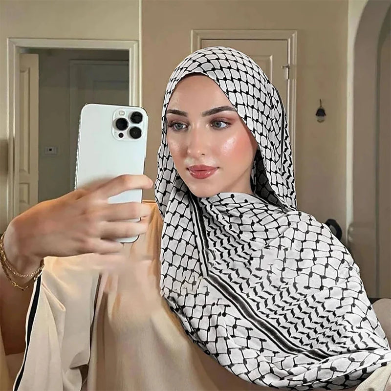 2024 New Palestine Scarf Keffiyeh Women Printed Chiffon Hijab Headband Headscarf Headwrap Muslim Women's Long Shawl 180*70cm