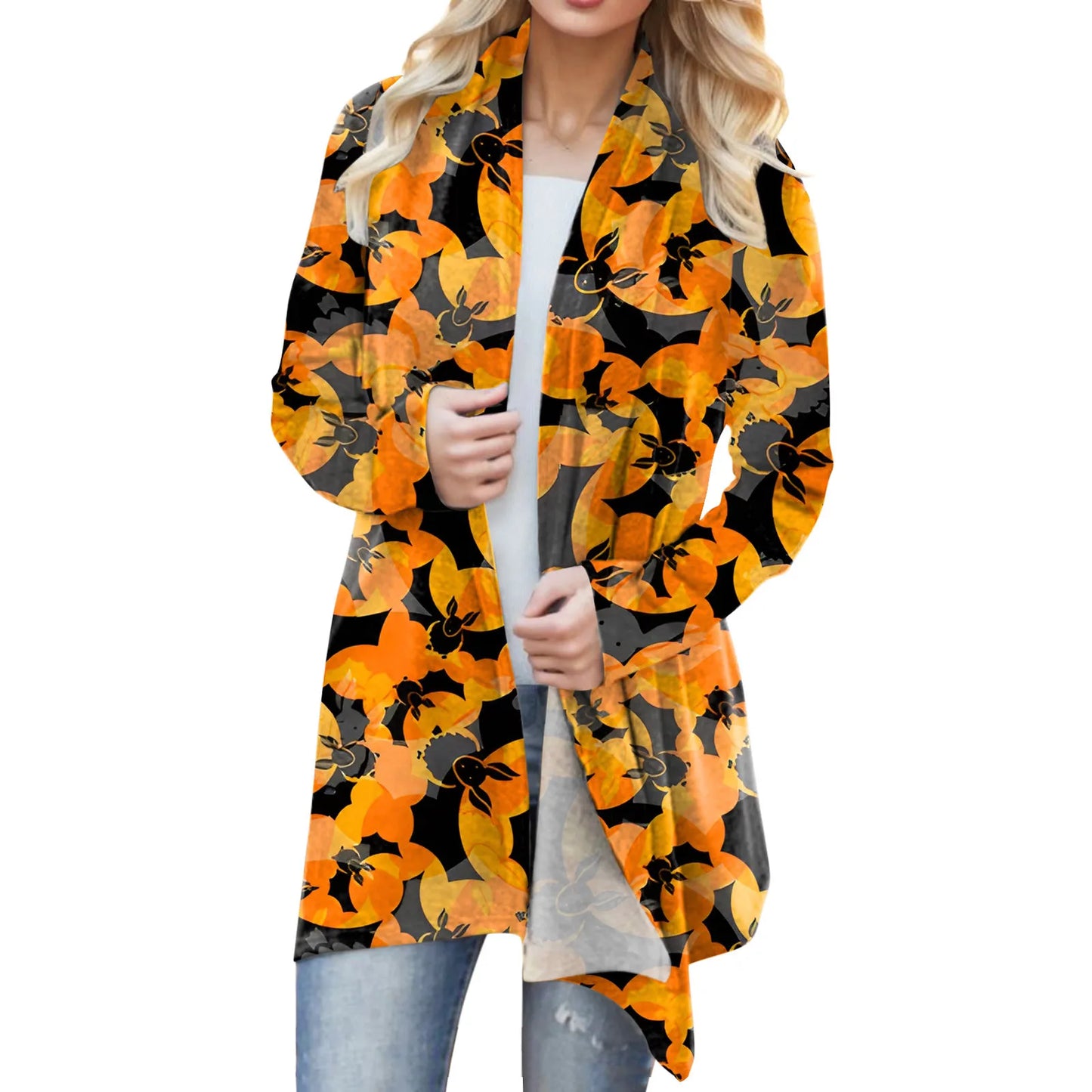 Women‘s Cardigan Fashion Halloween Print Western Ethnic Jacket Long Sleeve Coat Female Autumn Winter Plus Size Clothes