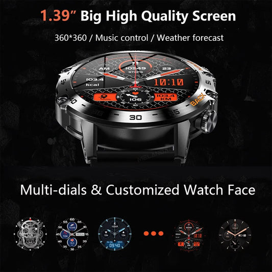 MELANDA Steel 1.39 Bluetooth Call Smart Watch Men Sports Fitness Tracker Watches IP67 Waterproof Smartwatch for Android IOS MD52